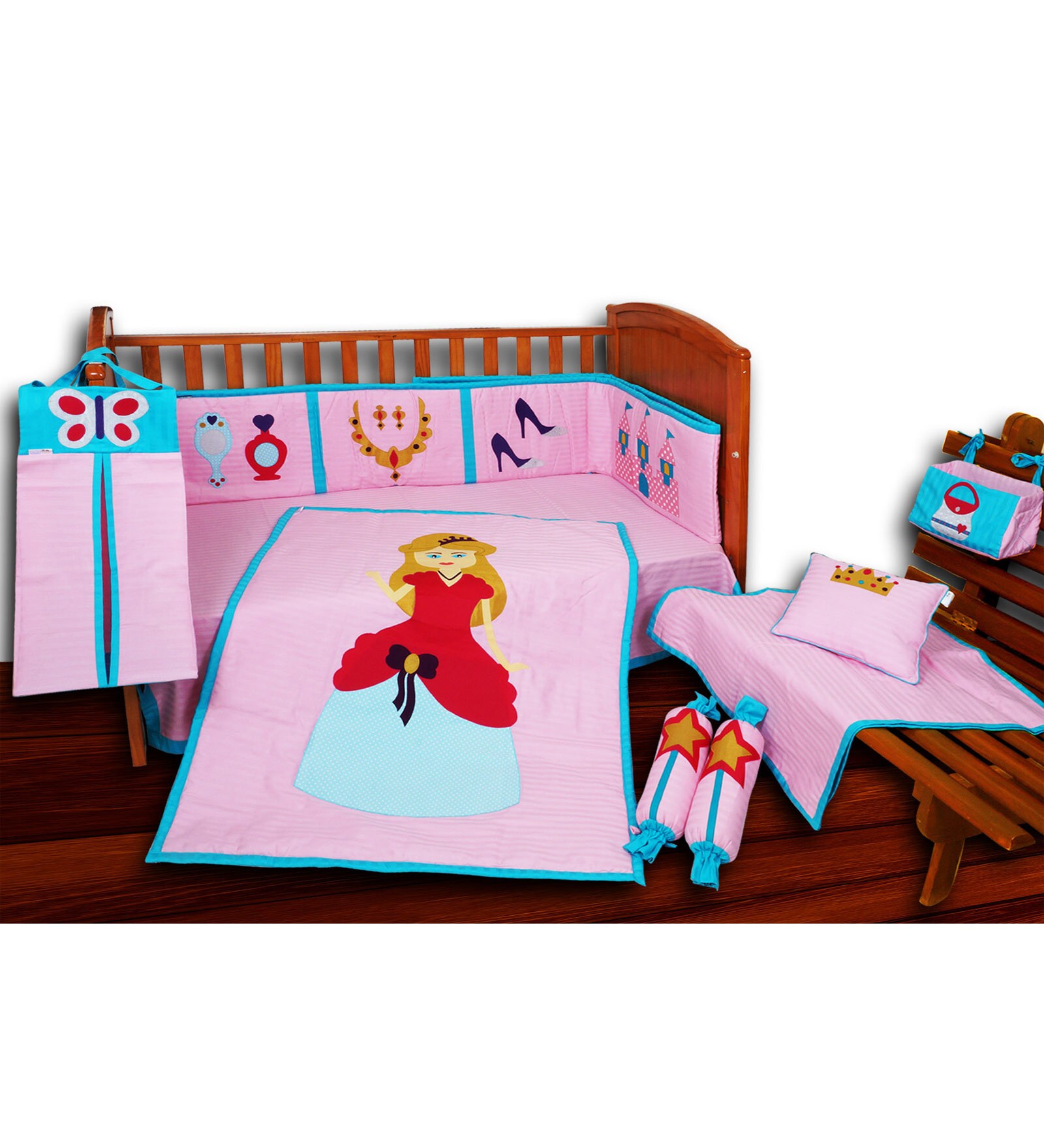 Buy Aurraa 10 Piece Cotton Crib Bedding Set with Bumper in Pink Colour