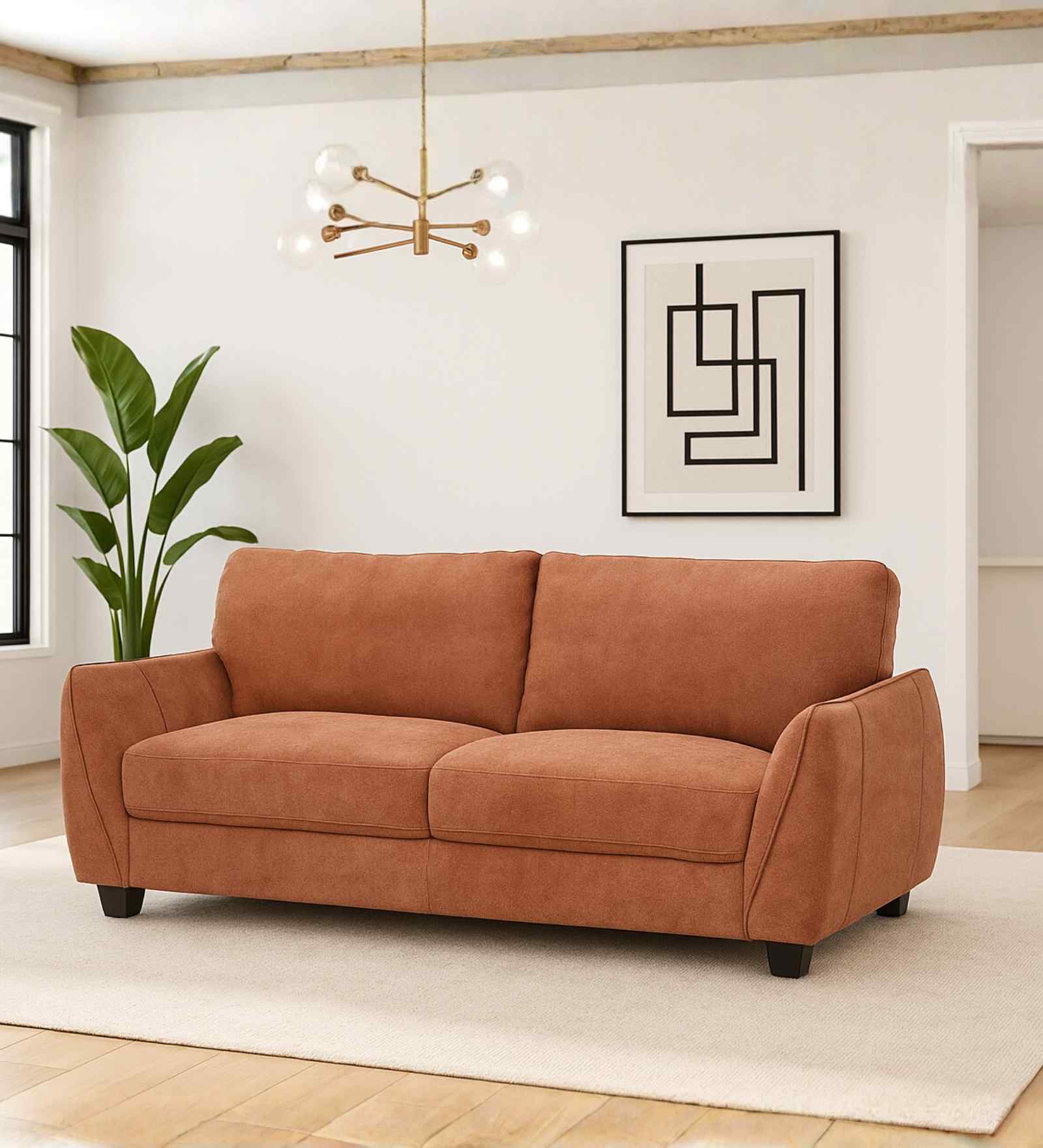 Austin American Fabric 3 Seater Sofa In Rust Orange Color
