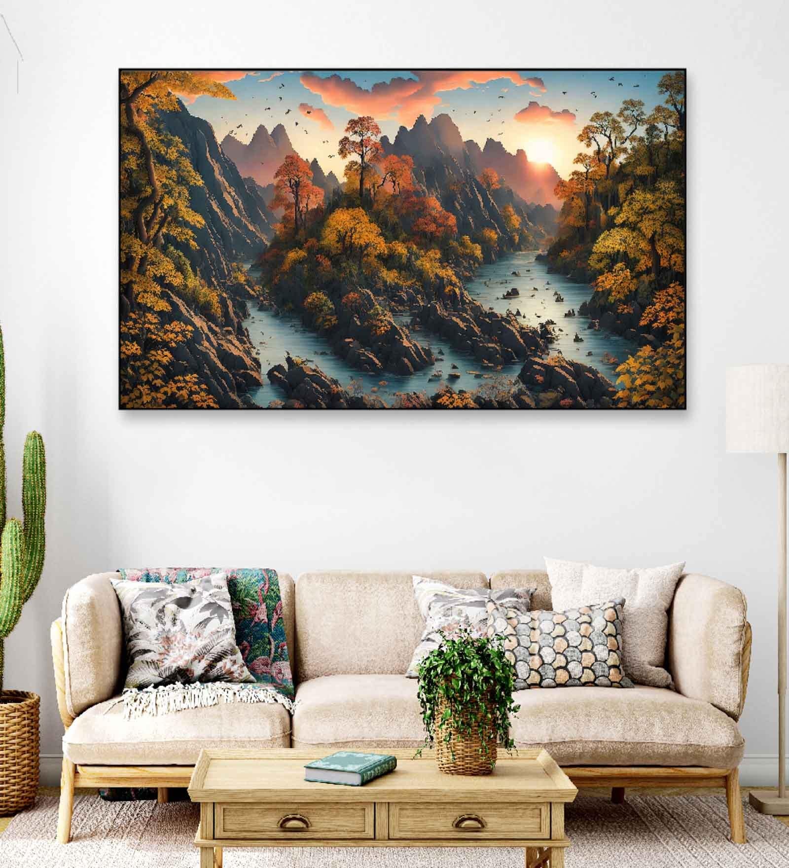 Autumn Mountain Multicolour Canvas Art Print