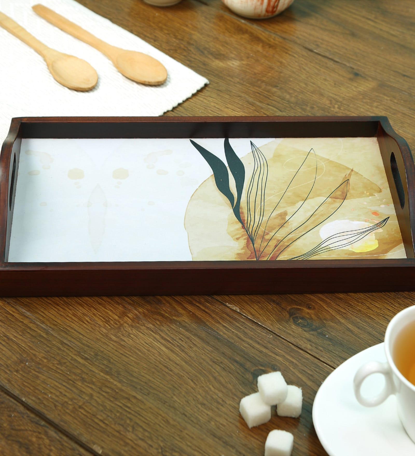 Autumn Teak Brown Teak Wood & MDF Serving Tray Reinvention factory