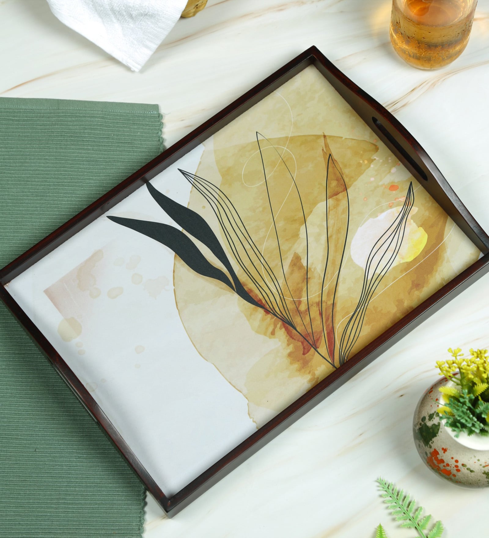 Autumn Teak Brown Teak Wood & MDF Serving Tray Reinvention factory