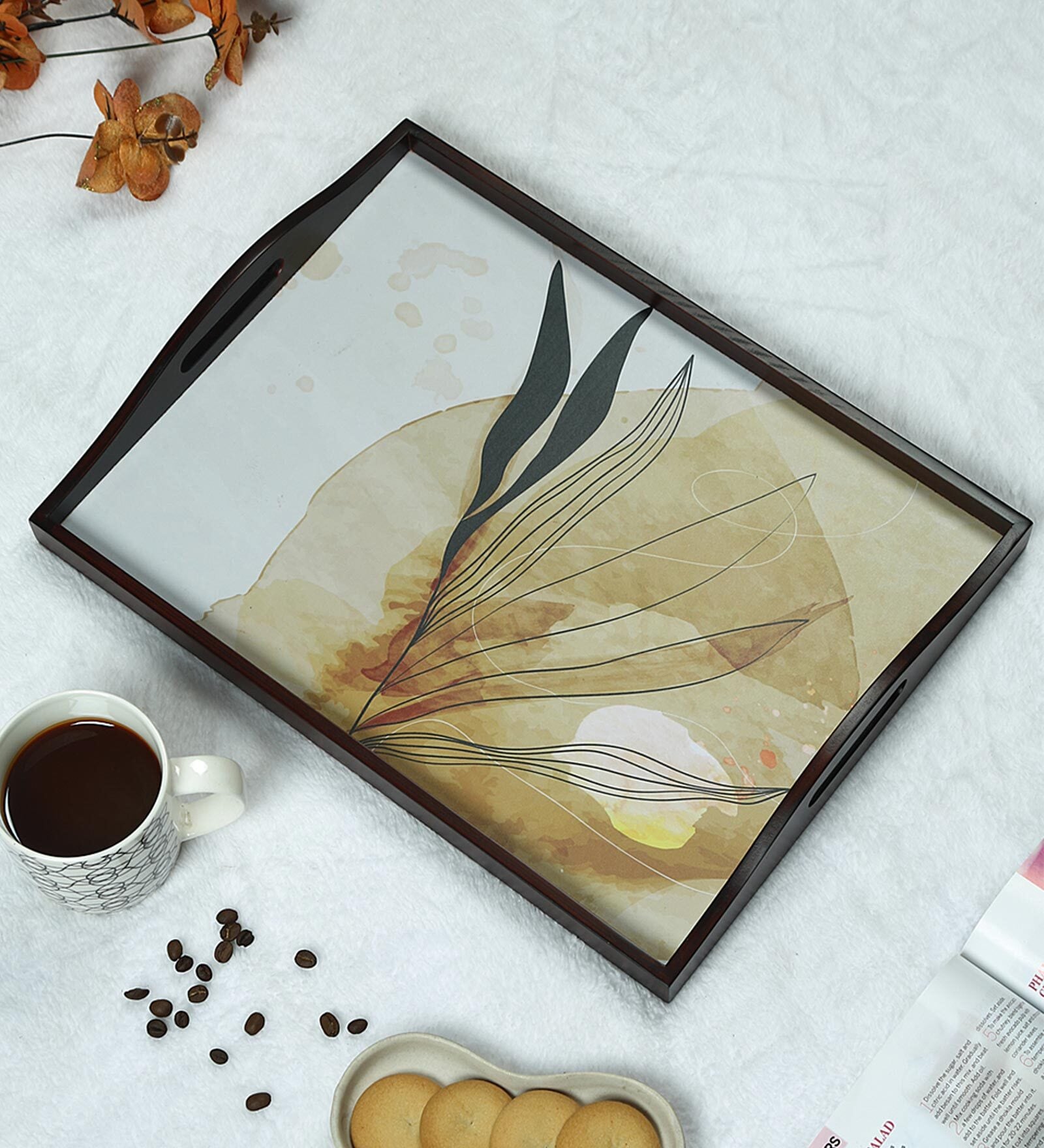 Autumn Teak Brown Teak Wood & MDF Serving Tray Reinvention factory