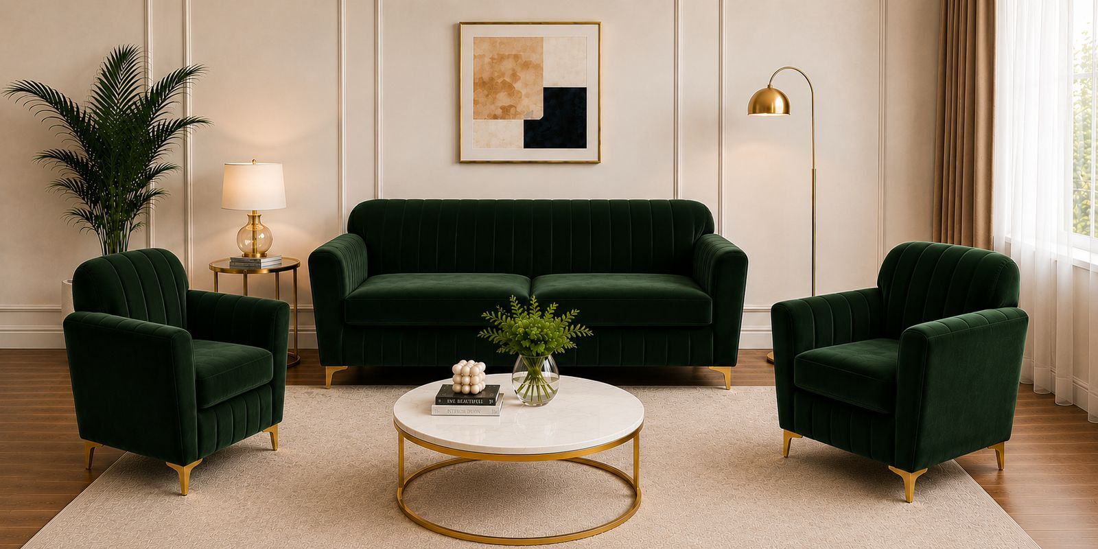 Augusta (3+1+1) Seater Sofa In Green Color