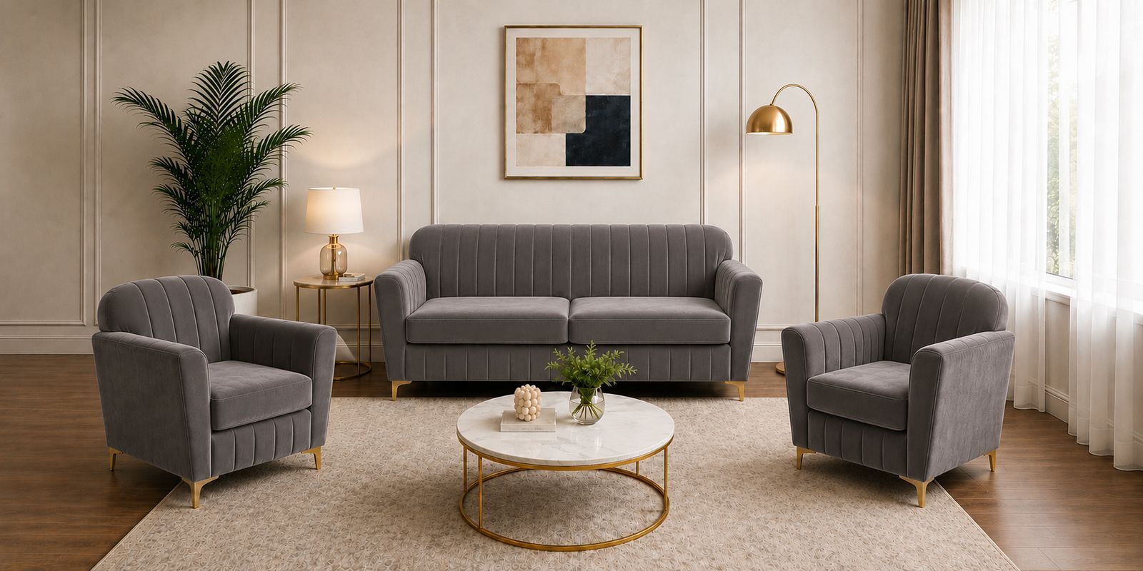 Augusta (3+1+1) Seater Sofa In Grey Color