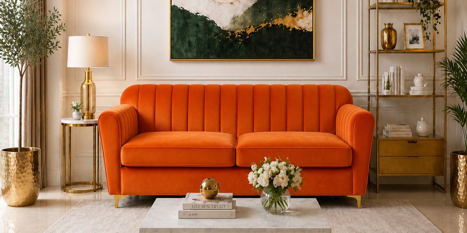 Augusta 3 Seater Sofa In Orange Color