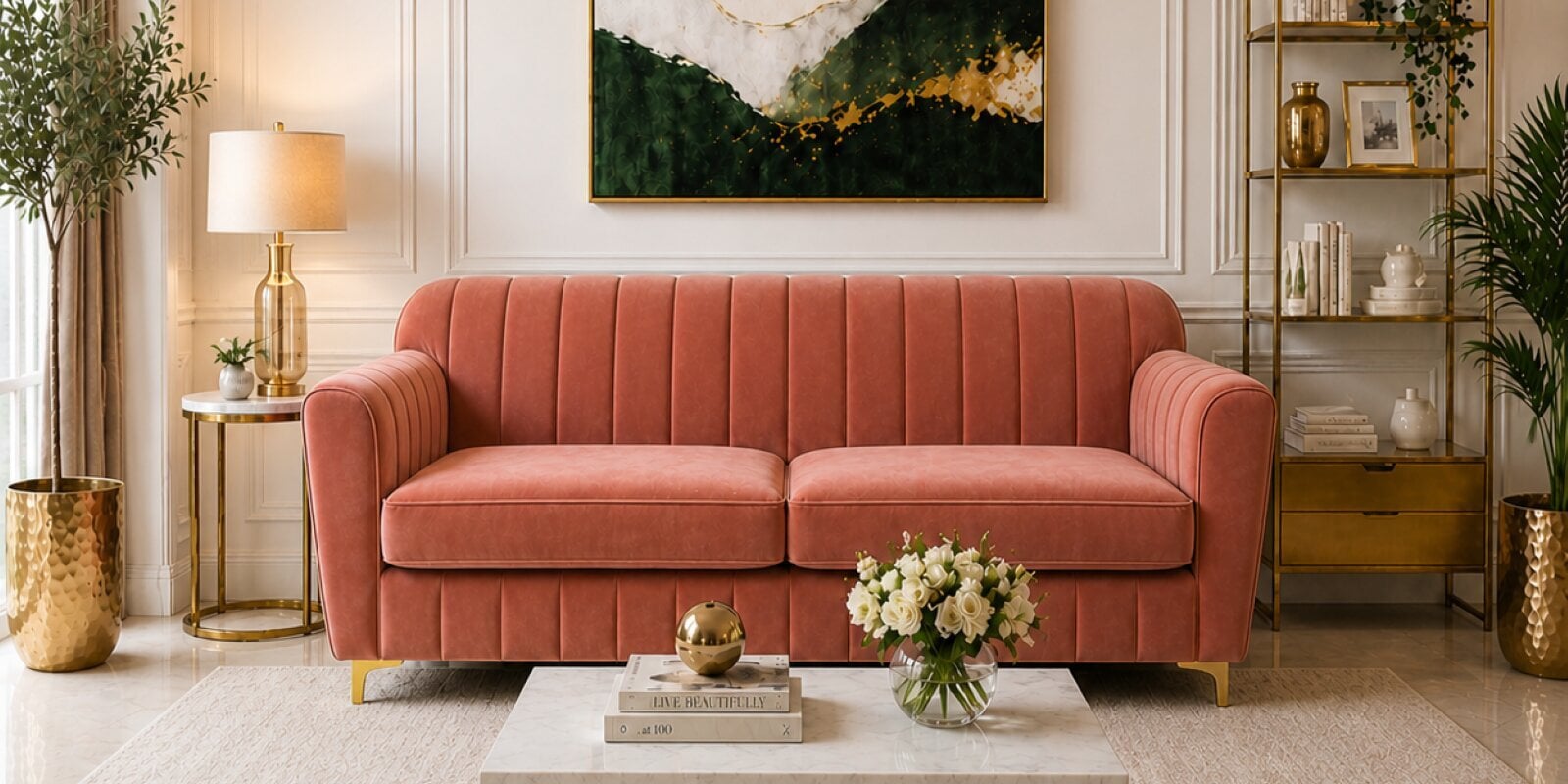 Augusta 3 Seater Sofa In Rose Gold Color
