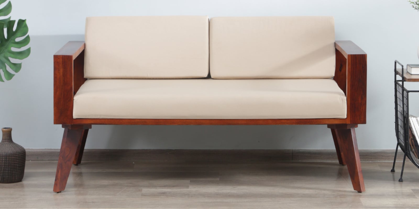 Aura Sheesham Wood 2 Seater Sofa In Honey Oak Finish