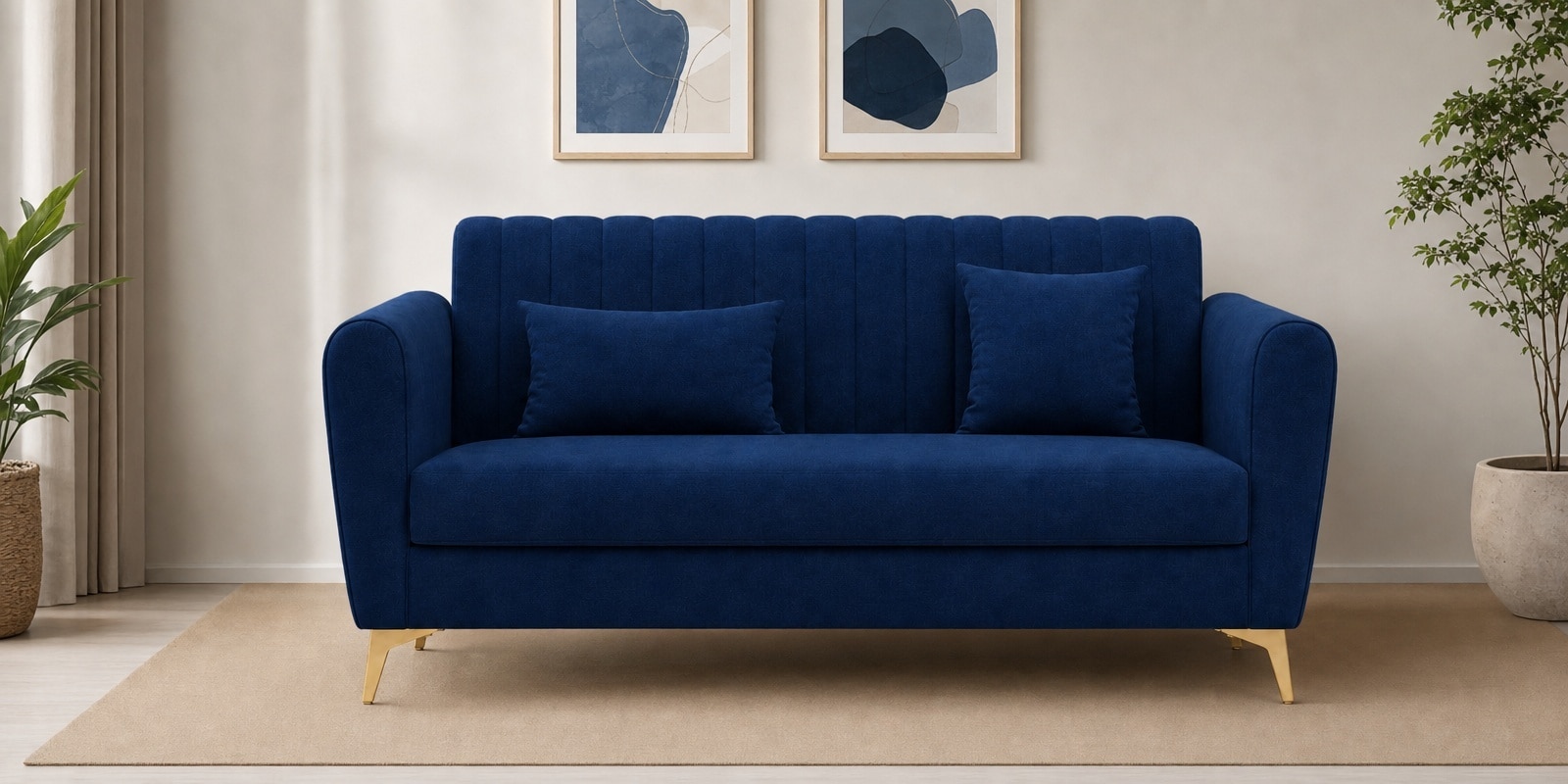 Aura 3 Seater Sofa In Blue Color