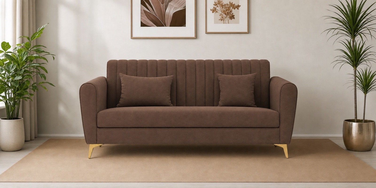 Aura 3 Seater Sofa In Brown Color
