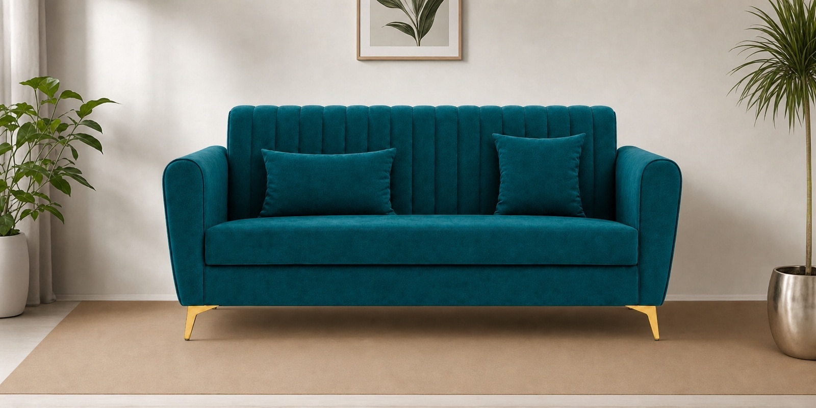 Aura 3 Seater Sofa In Teal Green Color