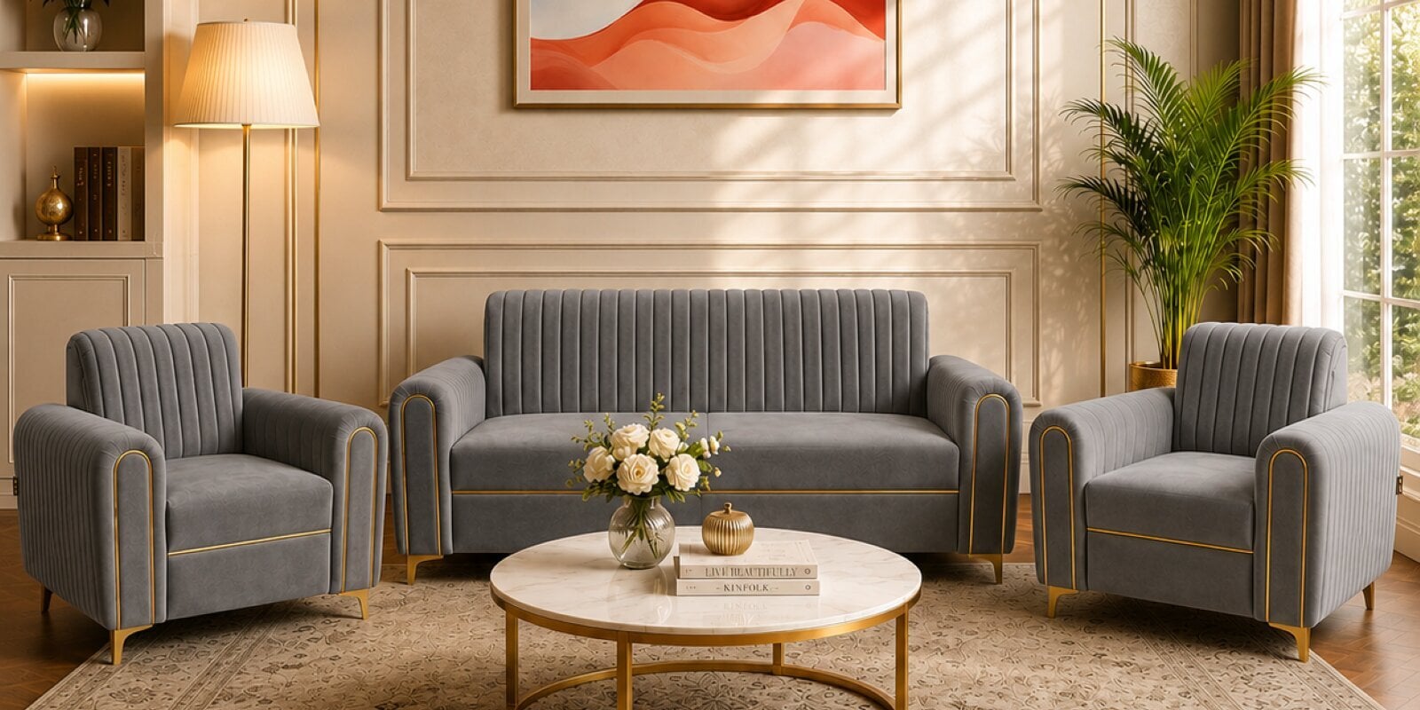 Austin (3+1+1) Sofa Set Sofa In Grey Color