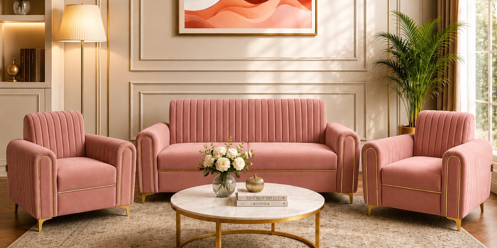 Austin (3+1+1) Sofa Set Sofa In Rose Color