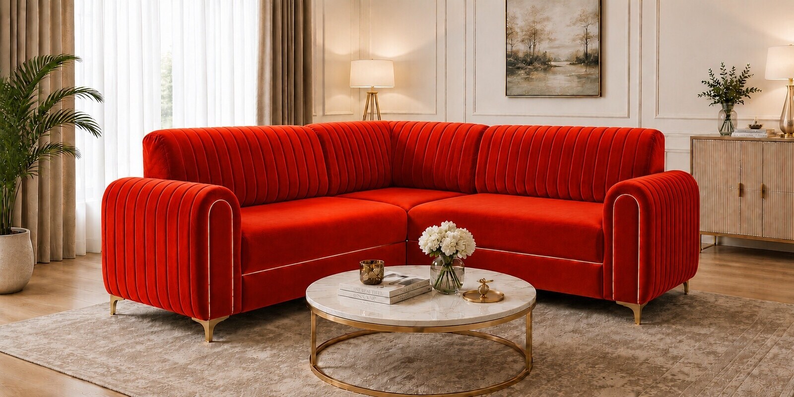 Austin 6 Seater Corner Sofa In Orange Color