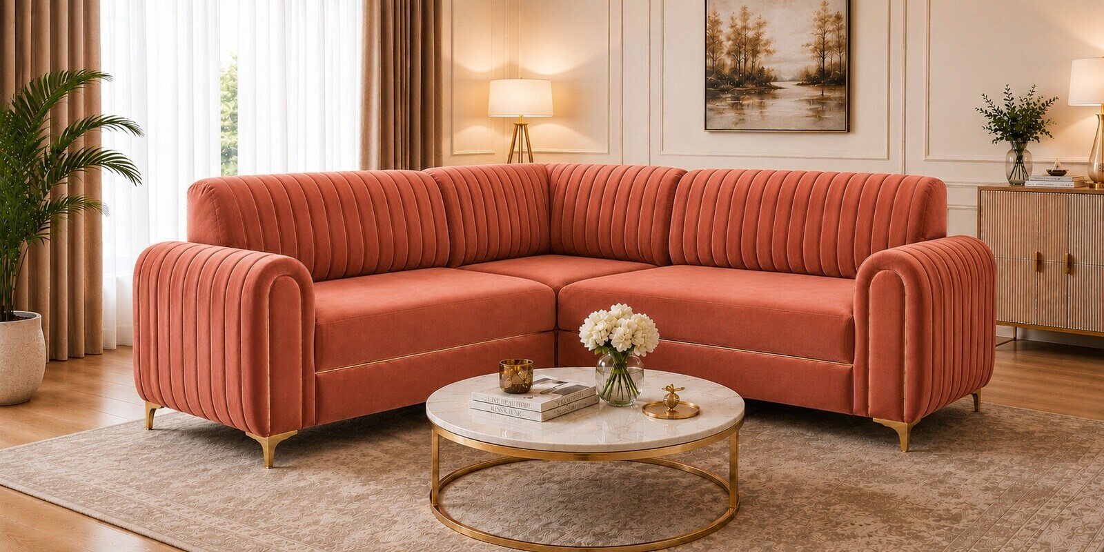 Austin 6 Seater Corner Sofa In Rose Color