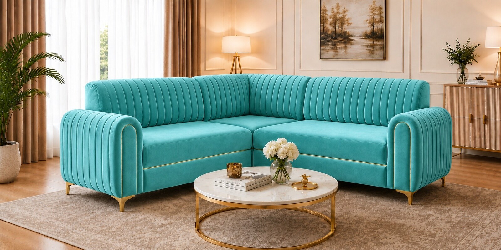 Austin 6 Seater Corner Sofa In Teal Color