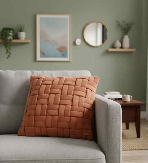 Auburn 100% Cotton 16X16 Inches Knitted Cushion Cover With Filler