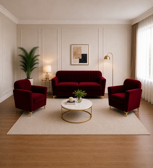 Augusta (3+1+1) Seater Sofa In Maroon Color