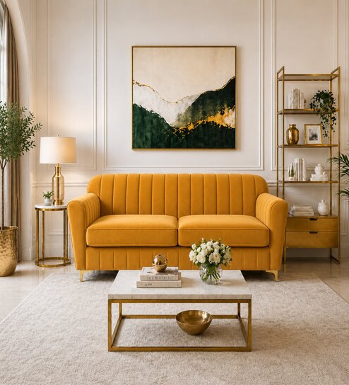 Augusta 3 Seater Sofa In Mustard Color