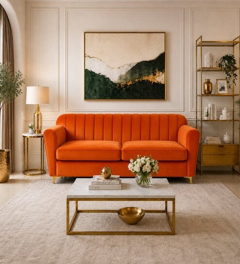 Augusta 3 Seater Sofa In Orange Color