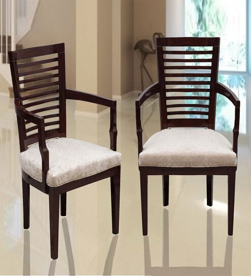 Aura Arm Chair (Set Of 2) In Brown & Silver Colour