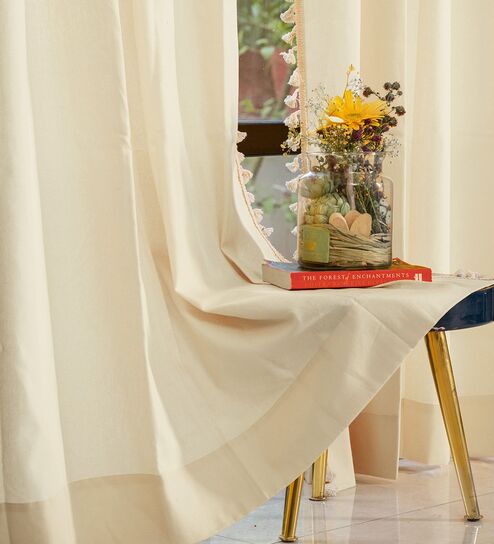 Aura Beige solid Cotton Curtains for Window Pack of 1