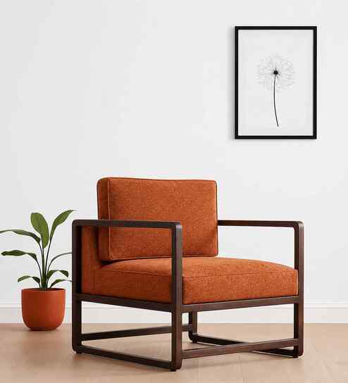 Aura Boucle Fabric Arm Chair In Orange Colour
