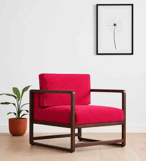 Aura Boucle Fabric Arm Chair In Red Colour