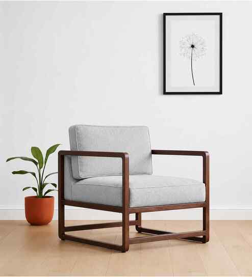 Aura Boucle Fabric Arm Chair In White Colour