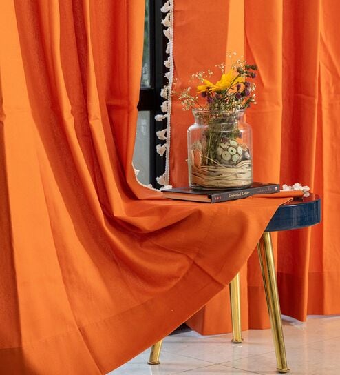 Aura Burnt Orange solid Cotton Curtains for Window Pack of 1