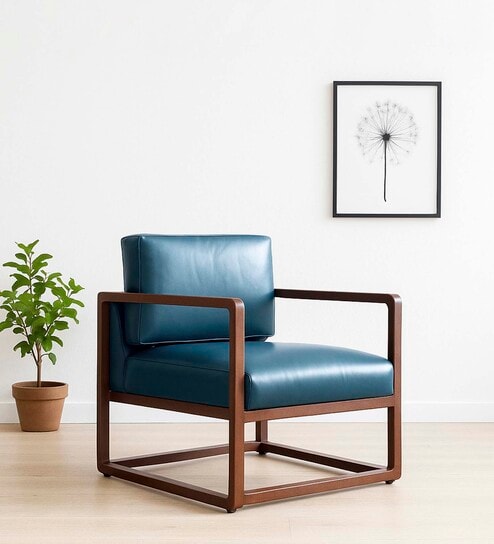 Aura Pu Leather Arm Chair in Blue Colour