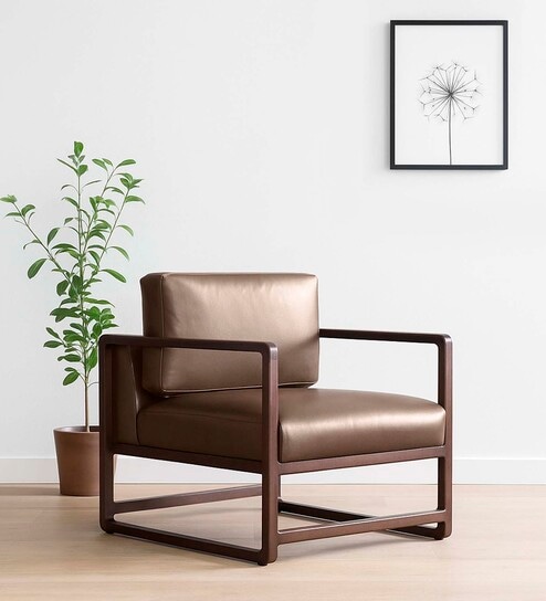 Aura Pu Leather Arm Chair in Brown Colour