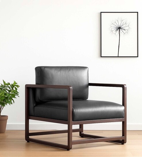 Aura Pu Leather Arm Chair in Grey Colour