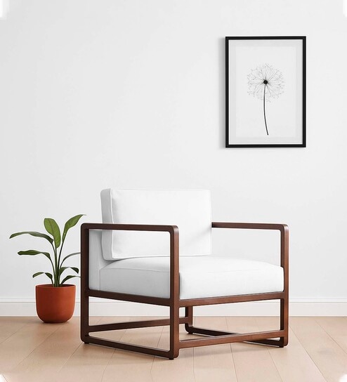 Aura Pu Leather Arm Chair in Off White Colour