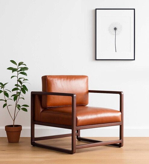 Aura Pu Leather Arm Chair in Tan Colour