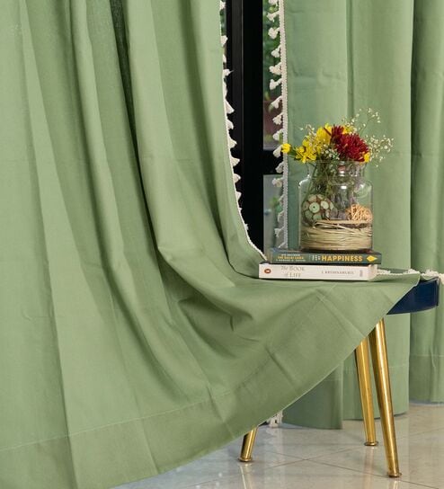 Aura Sage Green solid Cotton Curtains for Window Pack of 1