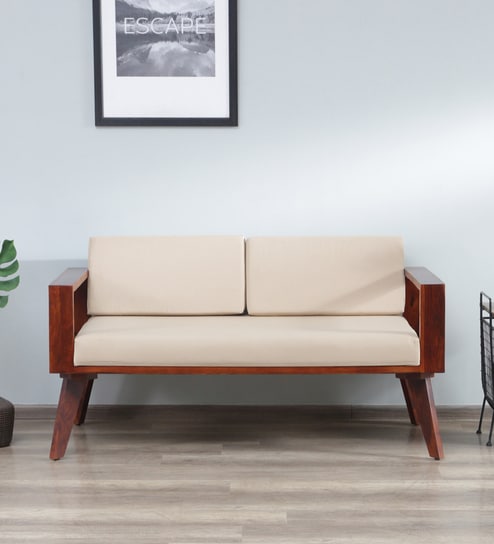 Aura Sheesham Wood 2 Seater Sofa In Honey Oak Finish