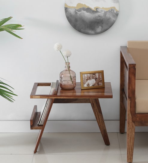 Aura Sheesham Wood End Table in Scratch Resistant Rustic Teak Finish
