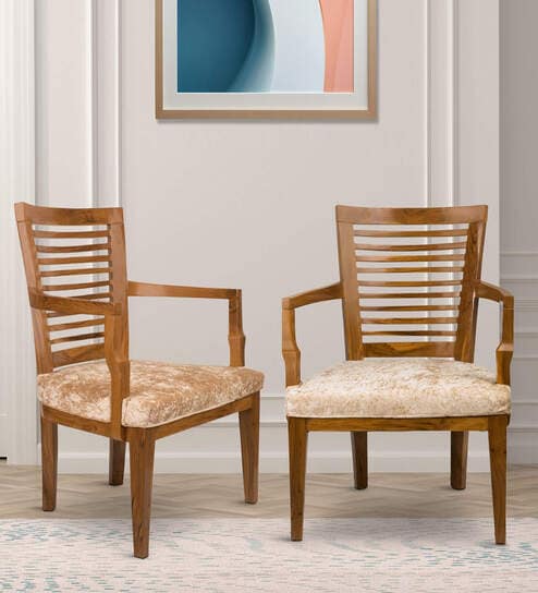 Aura Teak Wood Arm Chair In Teak Finish (Set of 2)