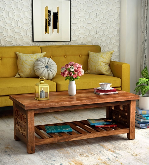 Aura Solid Wood Coffee Table In Rustic Teak Finish By Woodsworth