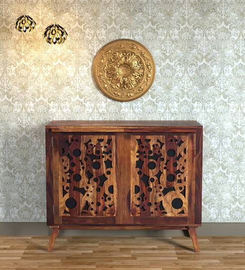 Buy Aura Solid Wood Cabinet In Provincial Teak Finish By