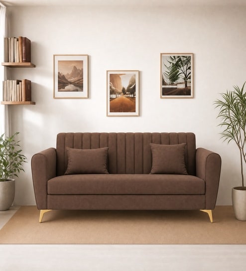 Aura 3 Seater Sofa In Brown Color