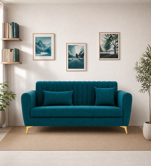 Aura 3 Seater Sofa In Teal Green Color