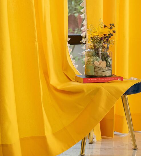 Aura Yellow solid Cotton Curtains for Window Pack of 1