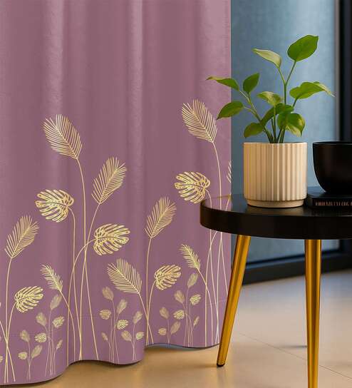 Aurika Mauve Foil Print Polyester Curtains for Door Pack of 2
