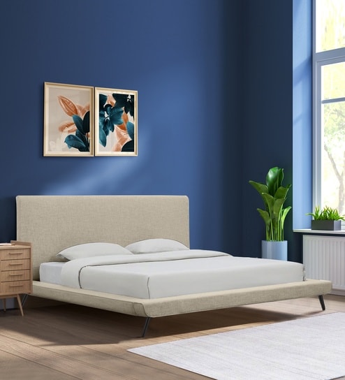 Aurora Fabric Upholstered KIng Size Bed in Beige Color