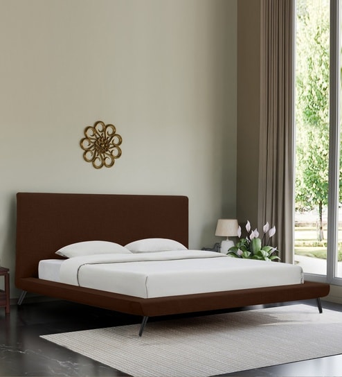 Aurora Fabric Upholstered KIng Size Bed in Brown Color