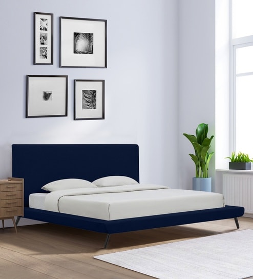 Aurora Fabric Upholstered Queen Size Bed in Blue Color