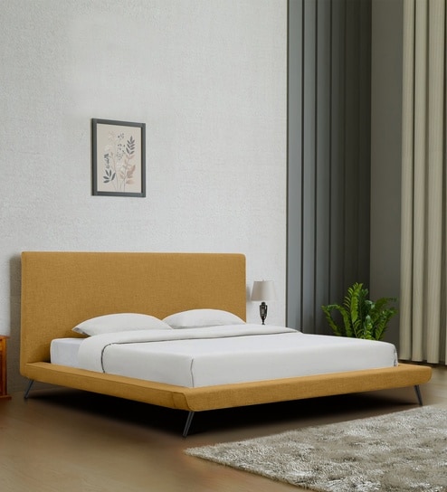 Aurora Fabric Upholstered Queen Size Bed in Yellow Color
