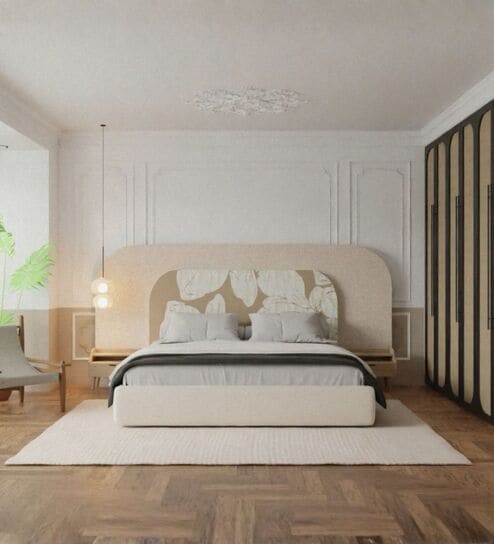 Aurora Inlay King Sized Bed in Beige Colour