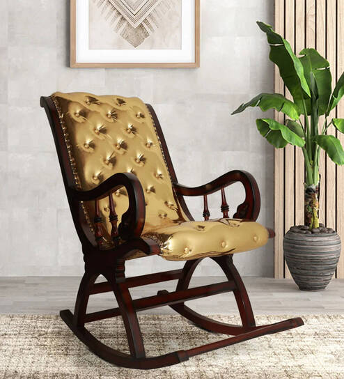 Aurum Teak Wood Rocking Chair In Brown Finish